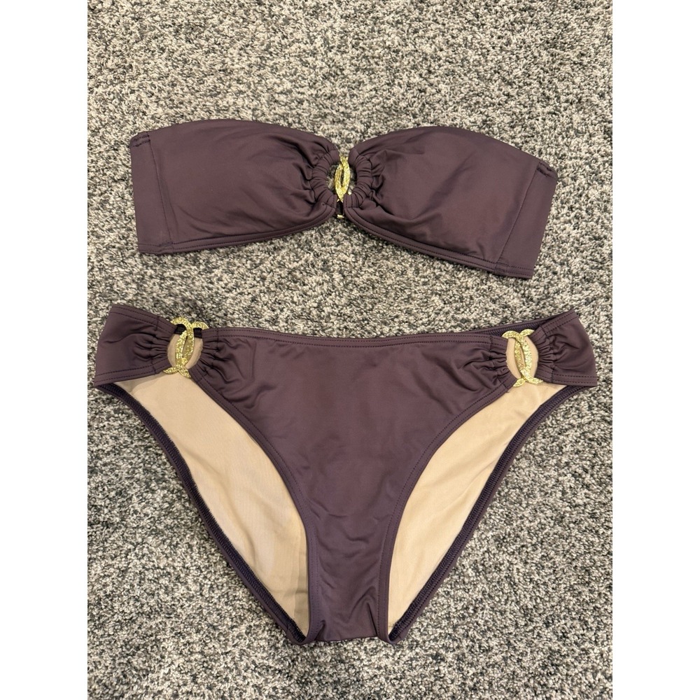 Vintage Y2K Victorias Secret Bikini Set Size Large Gold Hardware Eggplant Purple